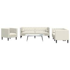 vidaXL 3-personers Chesterfield-sofasæt med puder fløjl cremefarvet