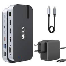 Laptop Docking Station mit 65W Netzteil,MOKiN 16 in 1 Docking Station USB C Dock mit Dual Monitor Display mit 4K 2 HDMI, DP, VGA, 5 USB Ports, RJ45, SD/TF, 100W PD, Audio für Dell Surface HP Lenovo