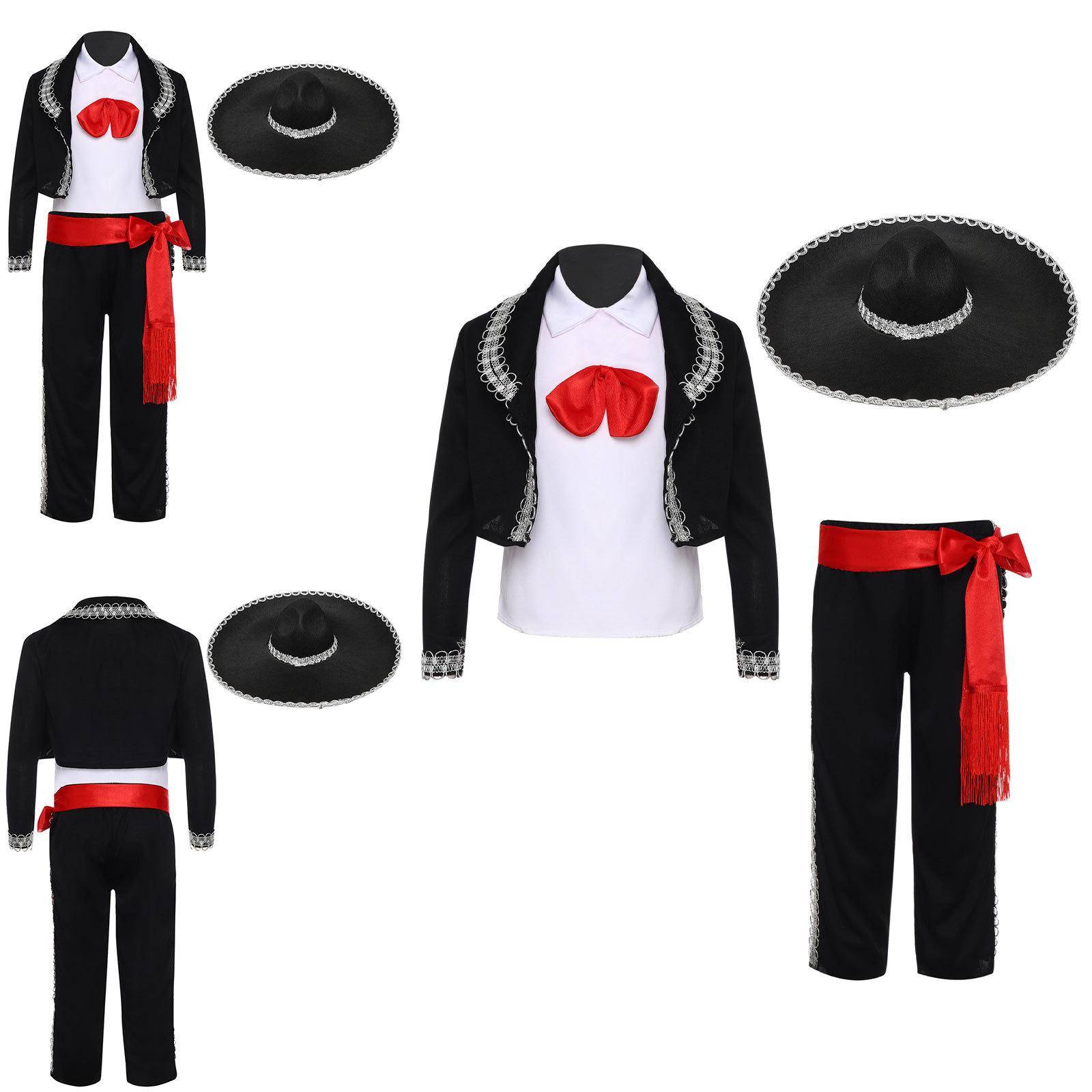 Barn Cowboy Kostymset Brun Fransk Väst Paisley Bandana Cowboyhatt Halloween Karneval Fest Utklädnad cm black