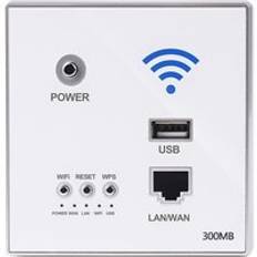 300 mbps 220v power ap relay smart wireless wifi repeater extender wall inb&#xE4;ddad 2.4 ghz routerpanel usb-uttag rj45 - Vit