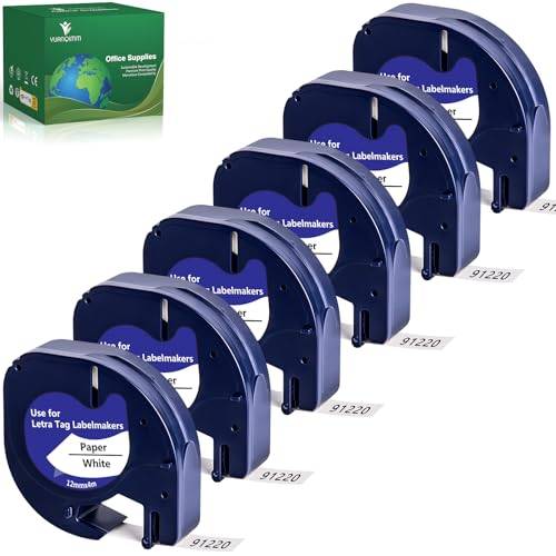 6x Yuanqimm 91220 91200 S0721510 Ersättning för Dymo LetraTag Etikettband Letra tag White Papper 12mm x 4m Label Kompatibel med Dymo Letratag XR Tape LT-100H LT110T LT100T QX50 XR XM 2000 200B