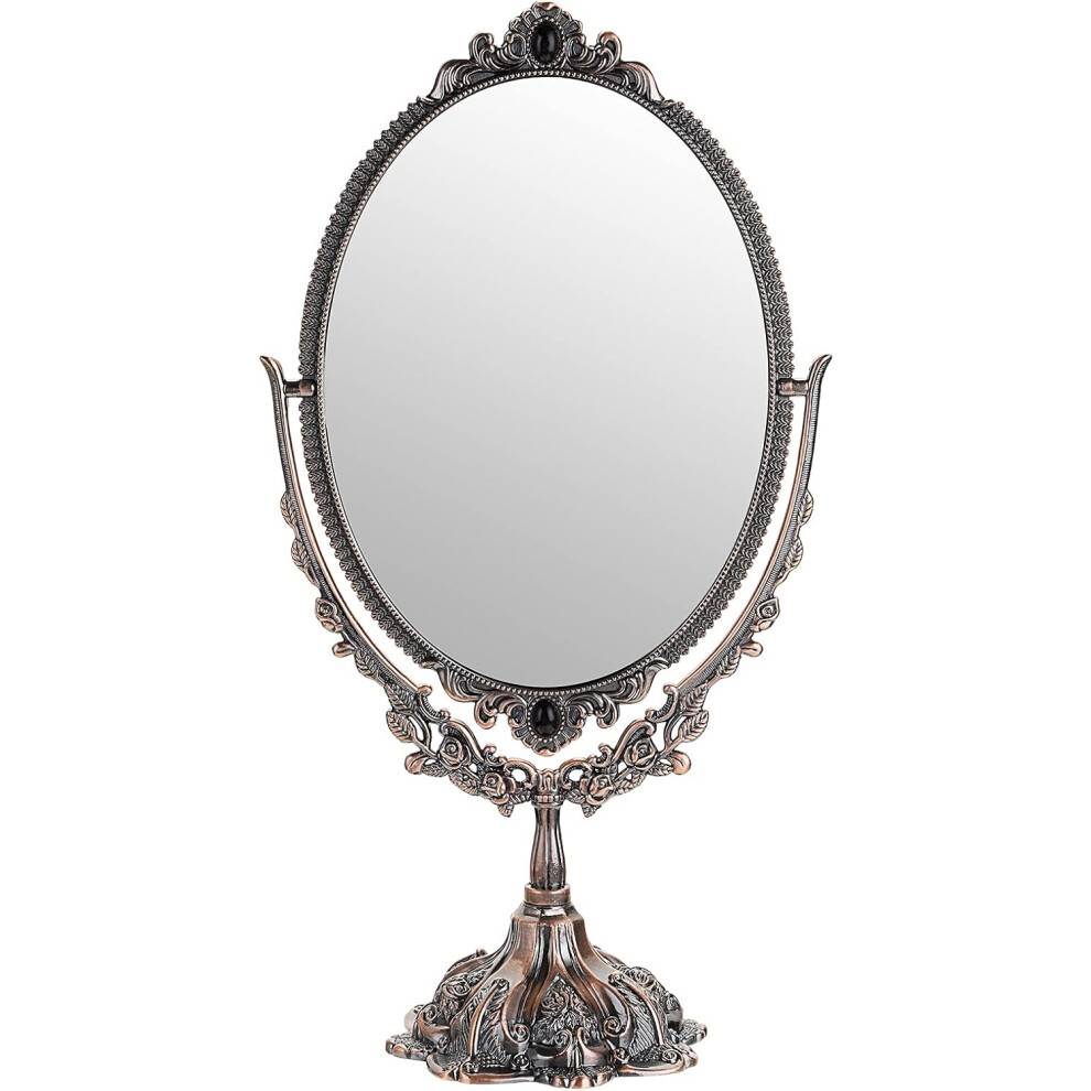 Dobbeltsidet drejeligt dekorativt makeupspejl, vintage antik design, kvalitetsglasspejl med 360 graders rotation, skridsikker fløjlsbase til hjemmet