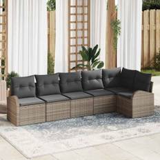 vidaXL Havesofa Sæt med pude 6 pcs Grå Poly rattan