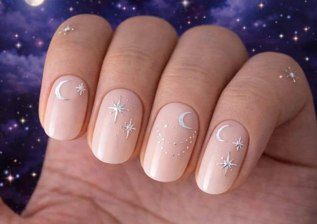 Beställ silver metallic nail stickers med månar och stjärnor