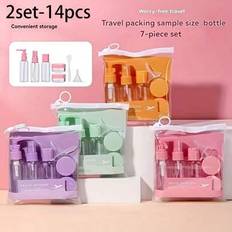1pc/7pcs Travel Bottles Containers, Refillable Bottle Set With Toiletry Bag, Empty Liquid Container, Leak-Proof Liquid Dispensing Bottle, Carry-On Cos - Multicolor