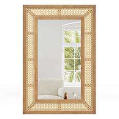 Vægspejl i rattan med træramme – 90x60 cm, Boho Charm