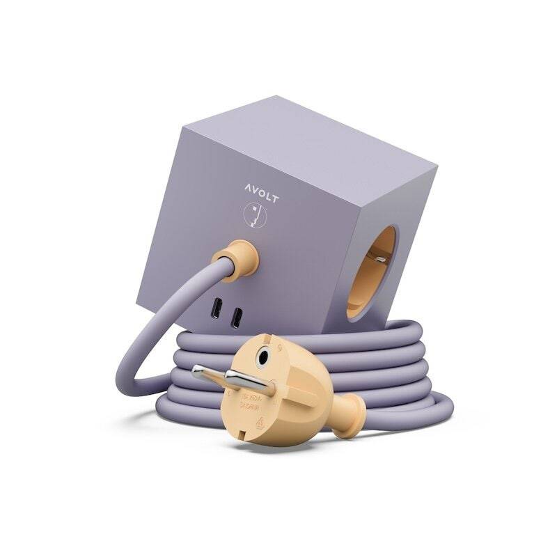 Avolt Square 1 grenuttag 30W Dual USB-C & Magnetic base 1,8m BAUHAUS Lavender Glow