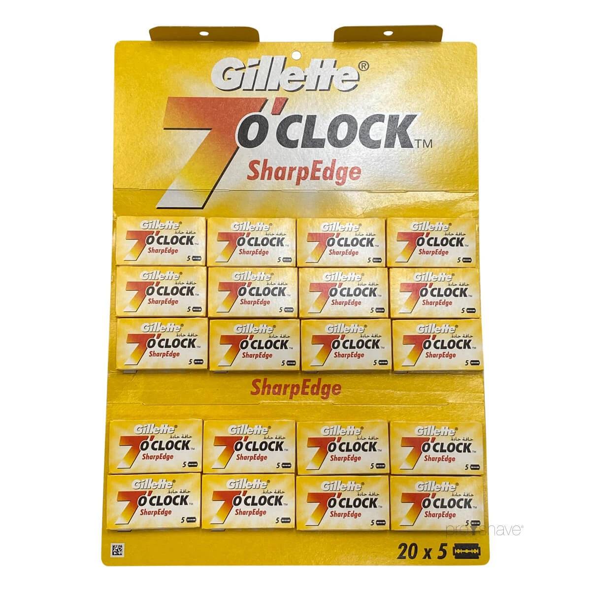 Gillette 7 O'Clock SharpEdge DE-Barberblade, Gul, 1 Stang, 20x5 stk. (100 stk.).
