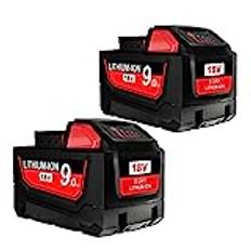 Förbättrade 2 stycken 18 V 9 000 mAh ersättningsbatterier för Milwaukee M18-batteri kompatibel med Milwaukee M18 M18B 48-11-1840 48-11-1828 48-11-1820 48-15 48-11-1-11-1-1-1-1-1-1-1-1-1-1-1-1-1-10 batteridrivverktyg