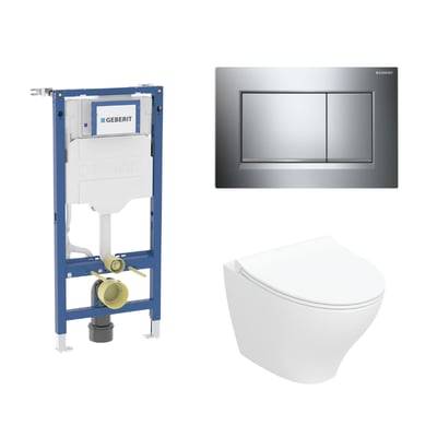 Geberit Duofix 112 cm toiletpakke inkl. Ifö Spira Modern væghængt toilet inkl. toiletsæde, Geberit Sigma20 square, blank/krom