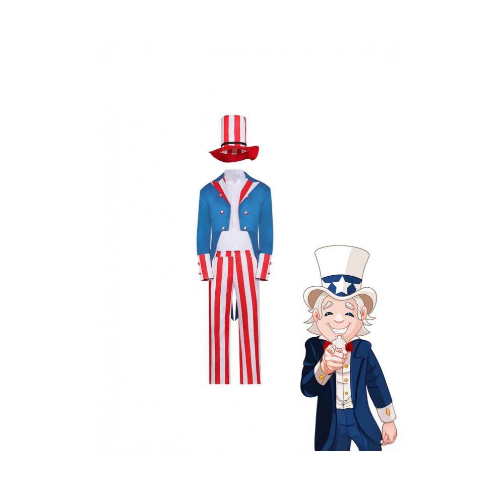 (navy, S) Uncle Sam Costume Stars Stripes Magician Cosplay Outfit for Adults 4th of July Patriotic Party Halloween Fancy Dress Set