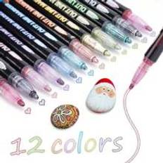 12PCS Double Colors Double Line Outline Pens,Colors Double Line Outline Pens,Marker,Oil-Based Waterproof Non-Erasable, Can Paint On Any Item. Suitable For School And Home Painting, Doodling, Marker Pens, DIY Art Craft, Gift Card Coloring, Holiday Gifts,Christmas Card Writing