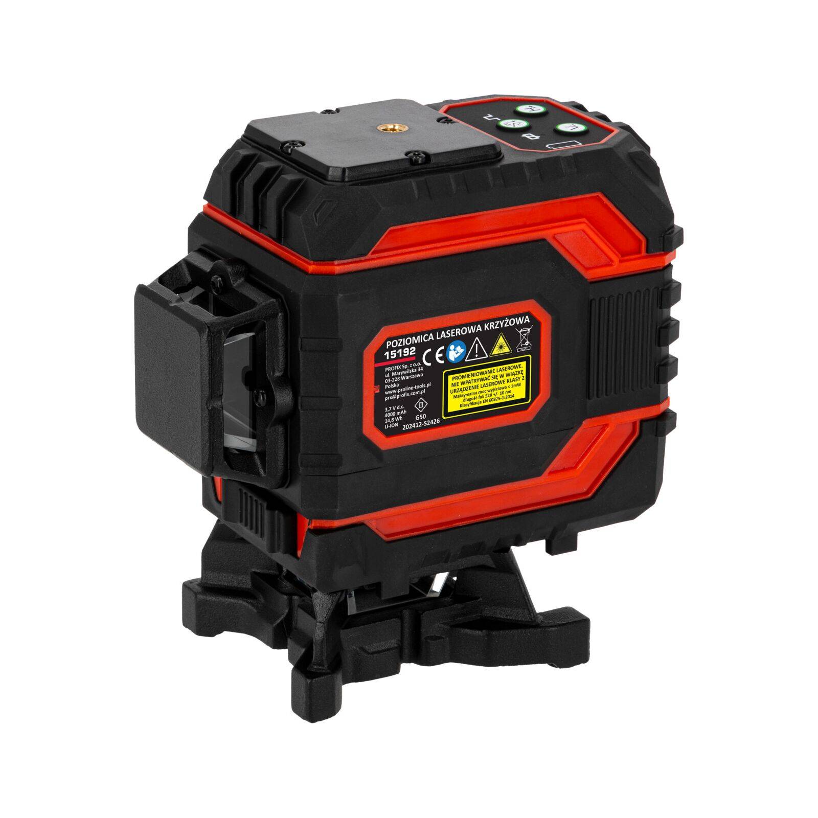 Laservattenpass 360° grönt korslaserkit 3D självinställande, 3 strålar, L=25m, ±1.5mm/5m, IP54, Li-Ion 4000mAh, Proline