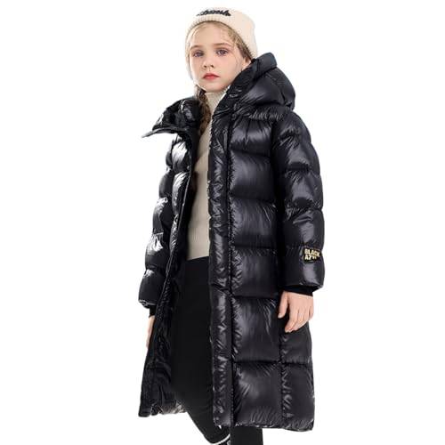Tilozs Winterjacke Atmungsaktiv Verdickt Mädchen Mantel Warm Winddicht Outdoorjacke Mittel- bis Langes Kindermäntel mit Fellkapuze Parka, Schwarz, 146-152(Herstellergröße: 150)