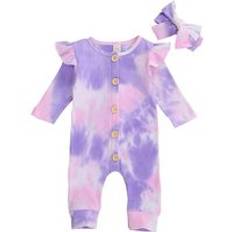 Focusnorm 0-18m h&#xF6;st baby flickor pojkar tie-dye byxor 2 f&#xE4;rger l&#xE5;ng&#xE4;rmade enkelkn&#xE4;ppta jumpsuits pannband - B / 12m