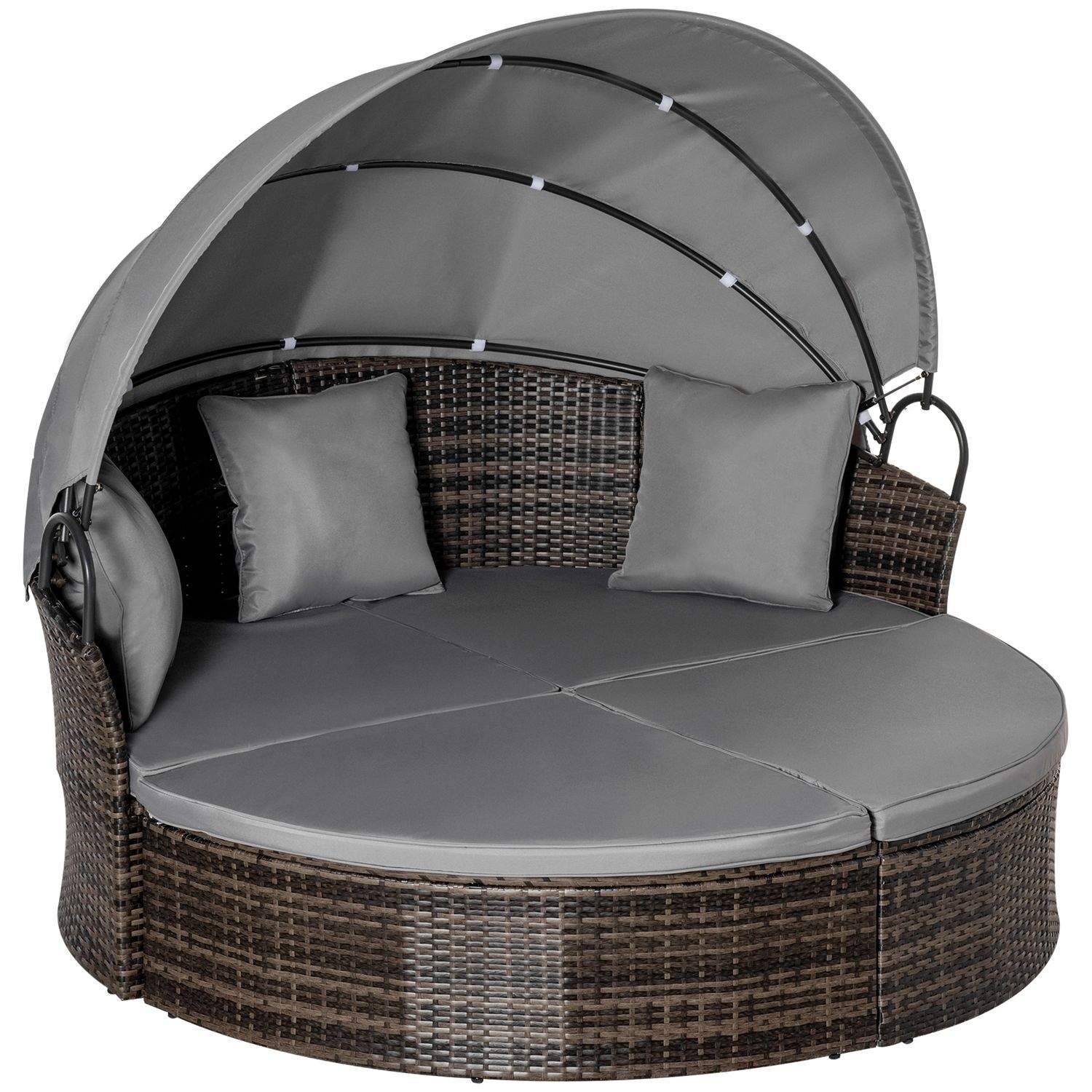 Grå Polyrattan Solstol med Soltak 171x180x155 cm