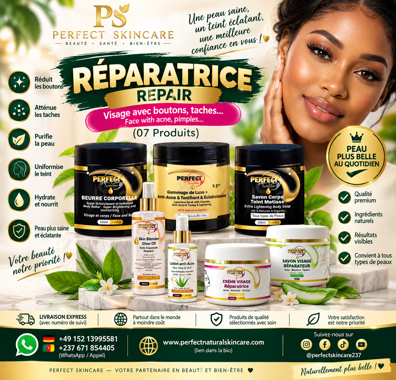 (Format Standard) Gamme Réparatrice et éclaircissante Complete - (Visage avec boutons, tâches noires, excès de sébums et comédons)