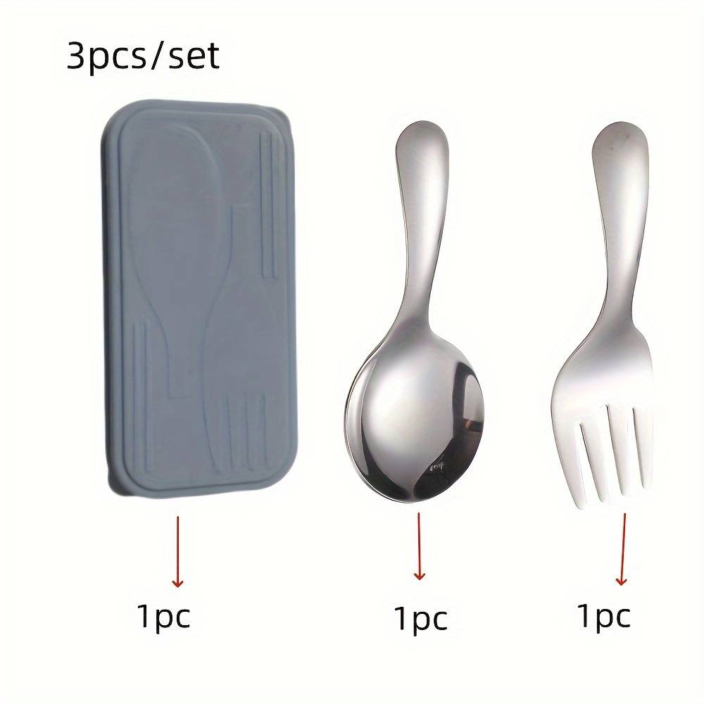 TEMU 3pcs/set Stainless Steel Spoon Fork Set, Short Handle Small Round Spoon Auxiliary Food Tableware, Ice Cream Spoon Dessert Spoon, Easy And Durable, Essential Tableware Set