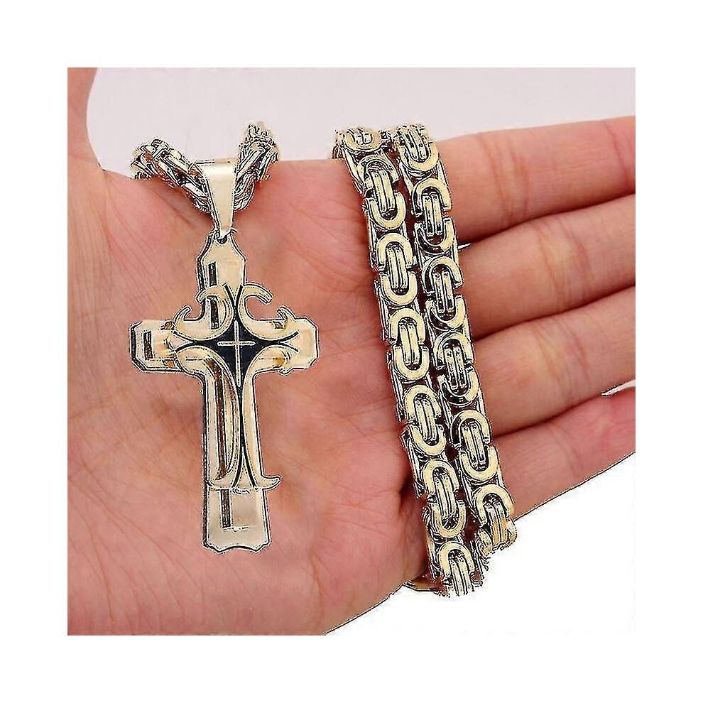 (gold) Steampunk Stainless Steel Chain Men's Necklaces Vintage Cross Necklace Pendant 2022 Aesthetic Stainless Steel Jewelry Wholesale-XK12035