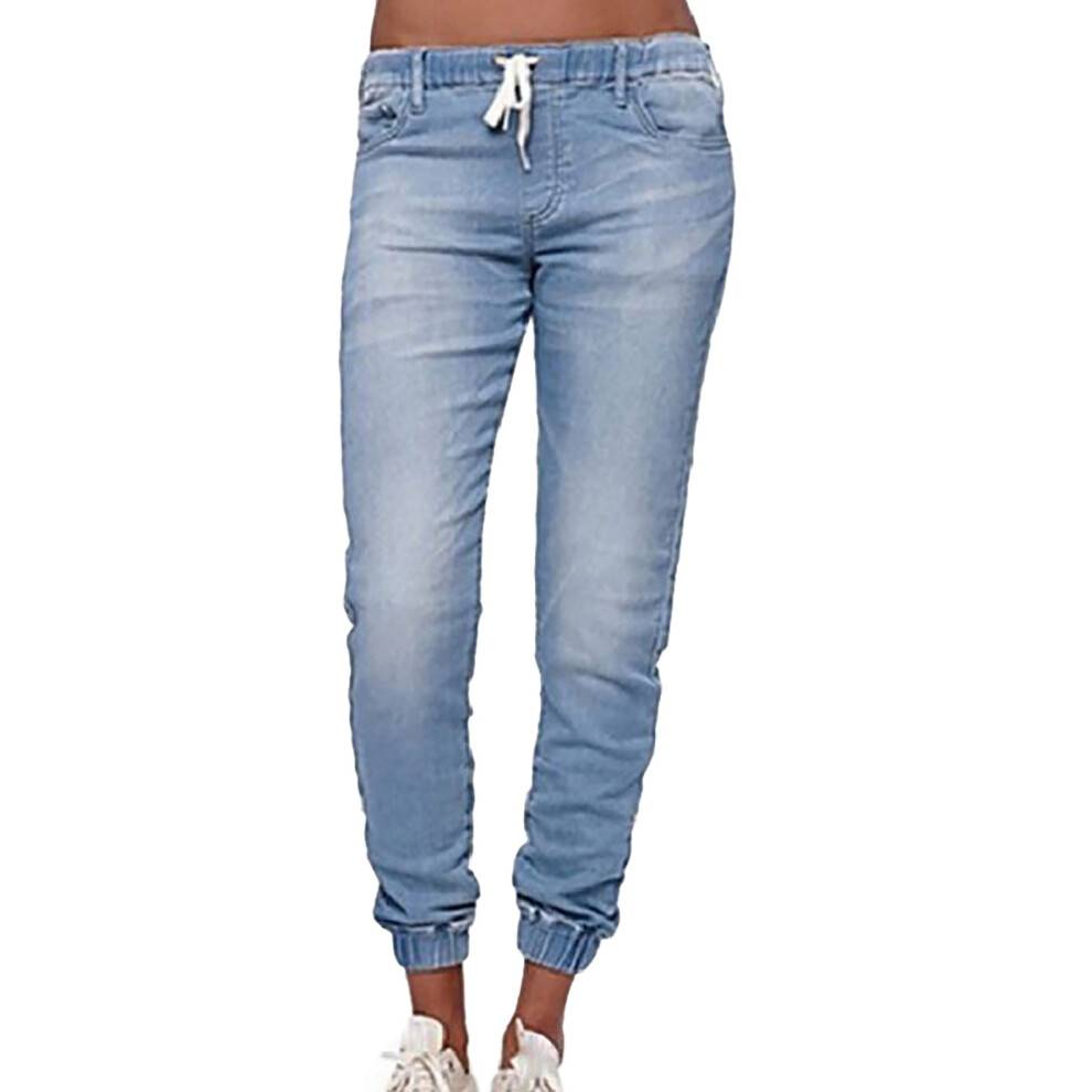 Awdenio Jeans til kvinder, snørebånd, høj elastik, vasket og lukket, casual denimbukser, størrelse S-5XL