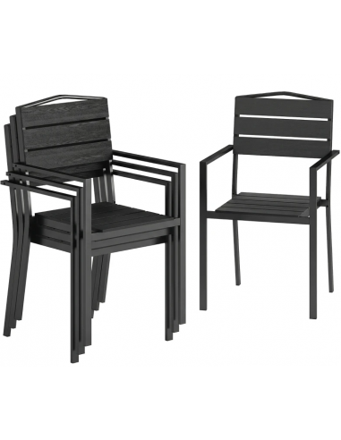 Sæt med 4 x havestole i metal og komposit H90 cm - Sort