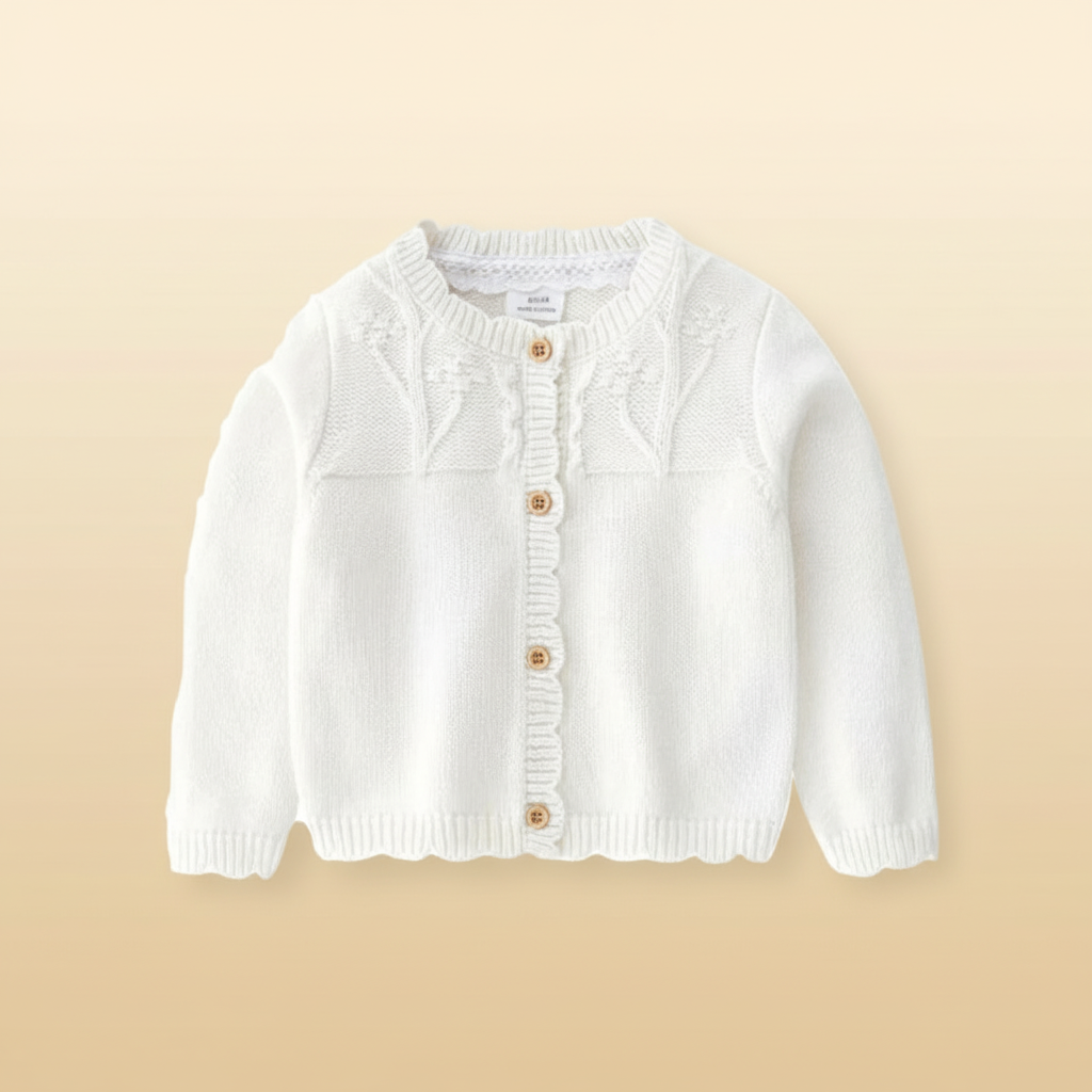 CozyCub – Bekväm och modern – stickad barnkofta Snövit / 100 (18-24 månader) | Pedagogiska Träleksaker