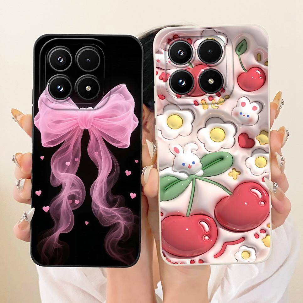 Luxury Girly Fashion Phone Case For Xiaomi 17 5G Mi17 Casing Soft Silicone Flower Cherry Bow Knot Butterfly Pattern Back Cover
