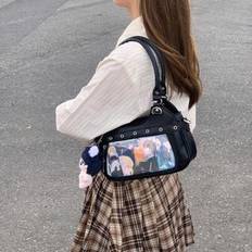 Japanskt element PU-läder Retromode Y2K Stjärnmode Coolt Transparent märke Ltabag Stor kapacitet Högskolestil Gotisk Shopping Pendling Handhållen axel - Svart
