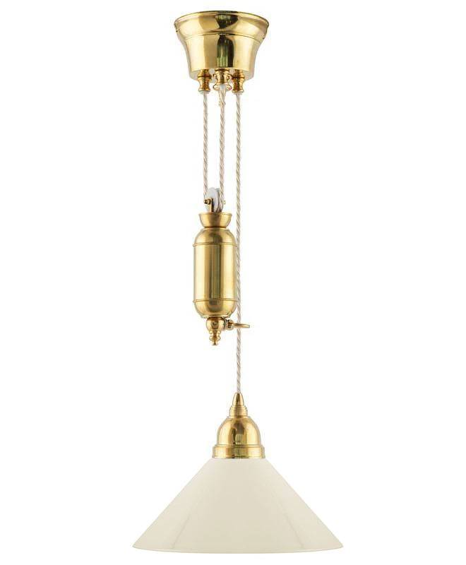 Loftlampe – Skomagerhejs messing benhvid skærm 25 cm