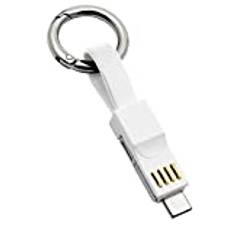 Nyckelring Kablar Lightning Micro USB C 3 i 1 Laddare Mång Snabb Laddarkabel Bärbara Resa Magnetisk Nyckelringskabel för iPhone iOS Android Alla smartphones (vit)