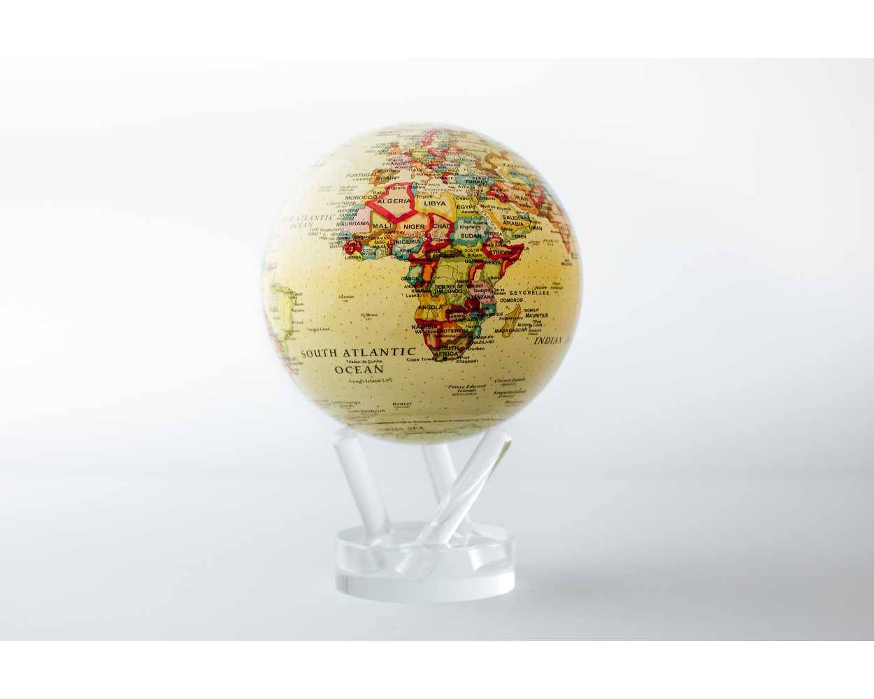MOVA Globe - Roterende globus drevet af solceller - Jorden - Political Map - Gul Diameter: 6" / 15,3 cm.