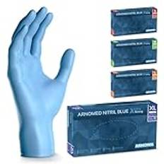ARNOMED engångshandskar blå extra starka, engångshandskar i XL, 50% tjockare nitrilhandskar, 100 st, puderfria engångshandskar, latexfria gummihandskar, engångshandskar i S, M, L & XL