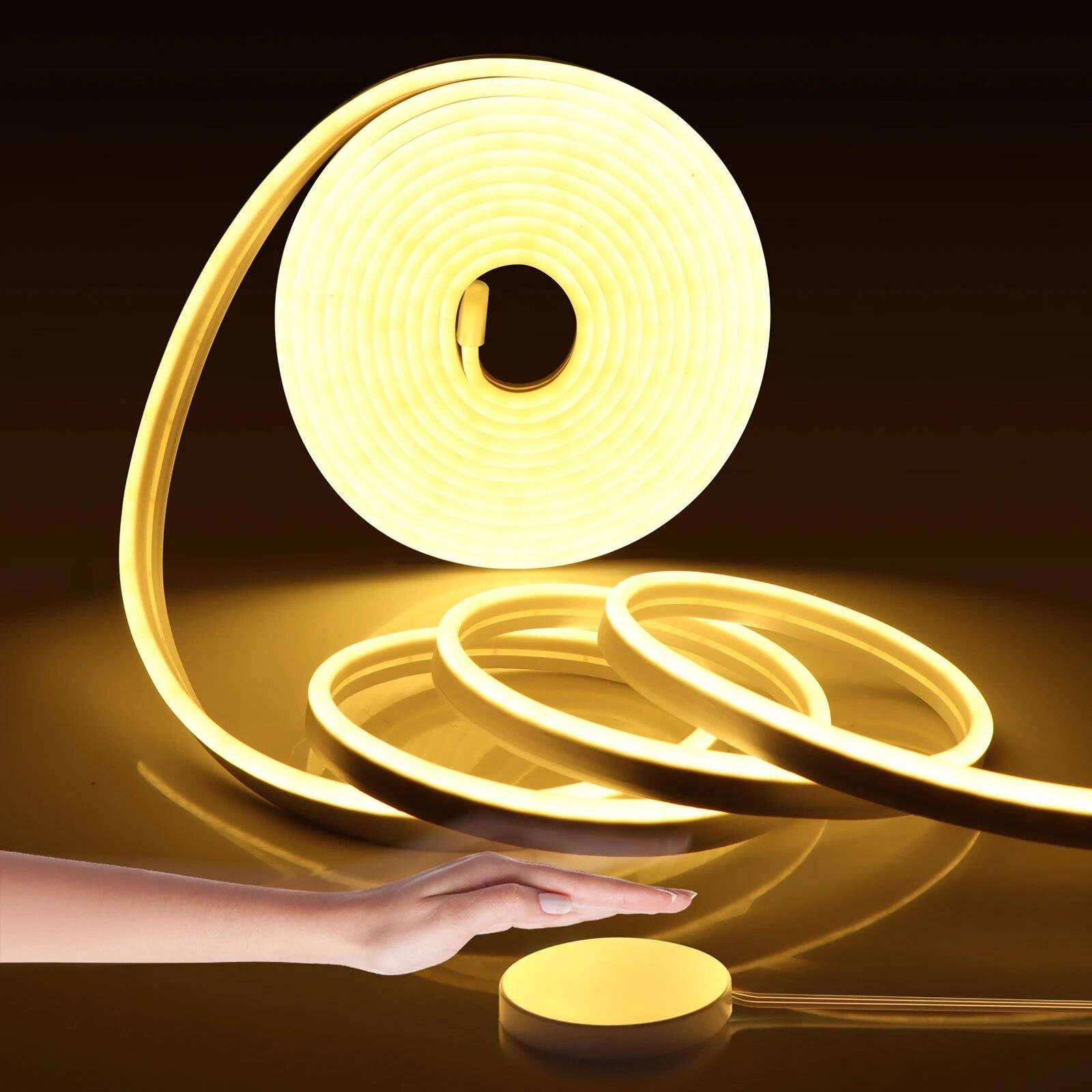 EU-kontakt 12V 1M/2M/3M/4M/5/M Vattentät LED Strip Neonlampa Med Hand Scan och Touch Dimmer Switch För Köksskåpsbelysning varmvit färg