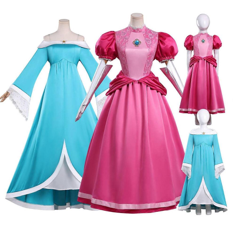 (110 Kids, Rosalina) The Super Mario Bros. Movie Cosplay Costumes Rosalina Princess Peach Party Fancy Dress for Womens