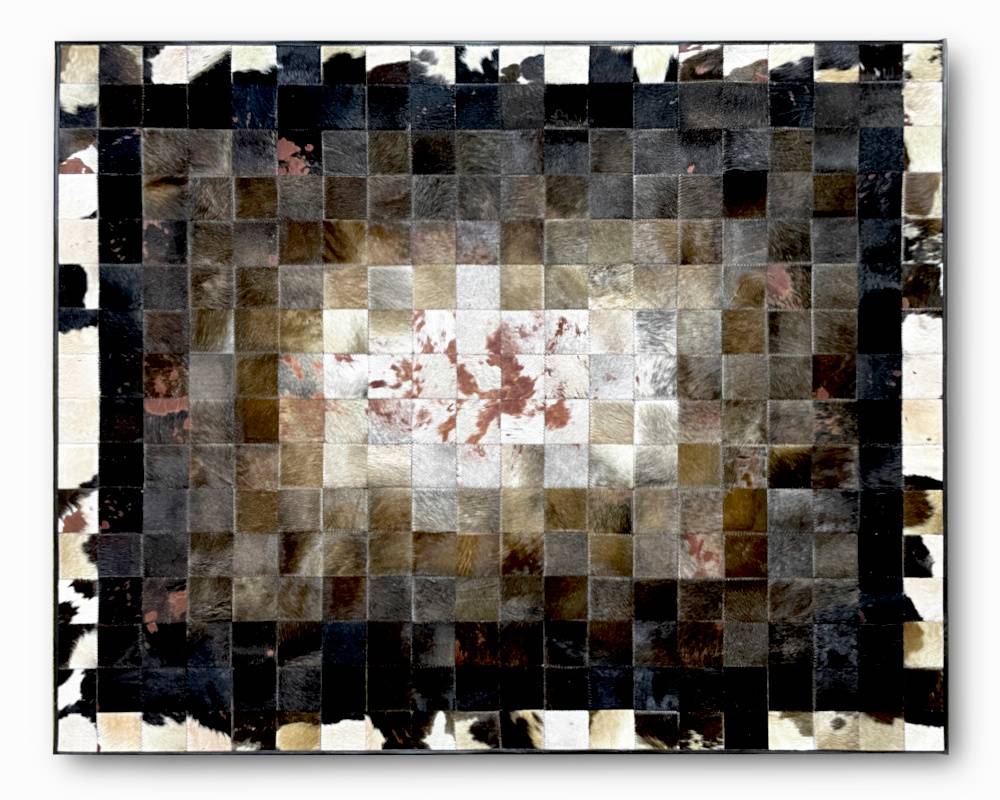 Industrial style lädermatta i äkta kohud - 160 x 200 cm - Black/brown/beige/wh (160 x 200 cm)