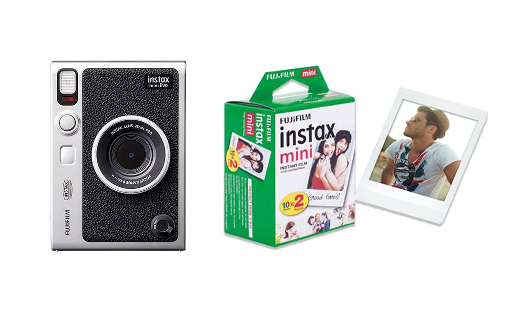 Fuji - instax mini Evo hybrid Camera + Instax mini film 20shots - Bundle - Fri fragt og klar til levering - Prismatch - Sort