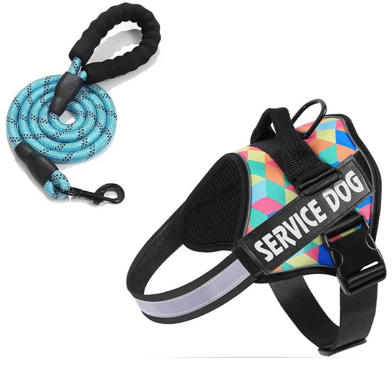 Reflective Adjustable Dog Chest Harness & Walking Lead for Large Dogs - SKY BLUE / S (S)