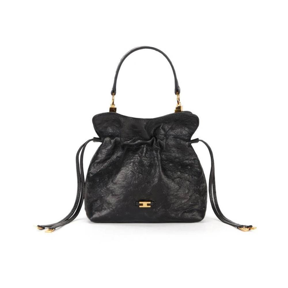 Elisabetta Franchi Lædertaske med strudseprint - Tasker - Dame - Sort - ONE SIZE - Læder