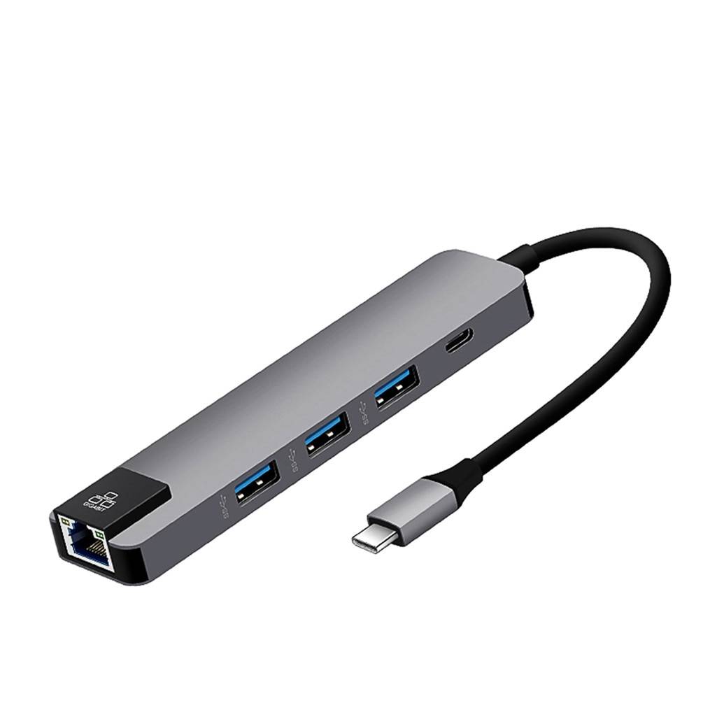 Värme -5 i 1 usb typ c hub 4k hdmi usb splitter gigabit ethernet rj45 lan adapter för macbook pro air imac pc datortillbehör - Grå