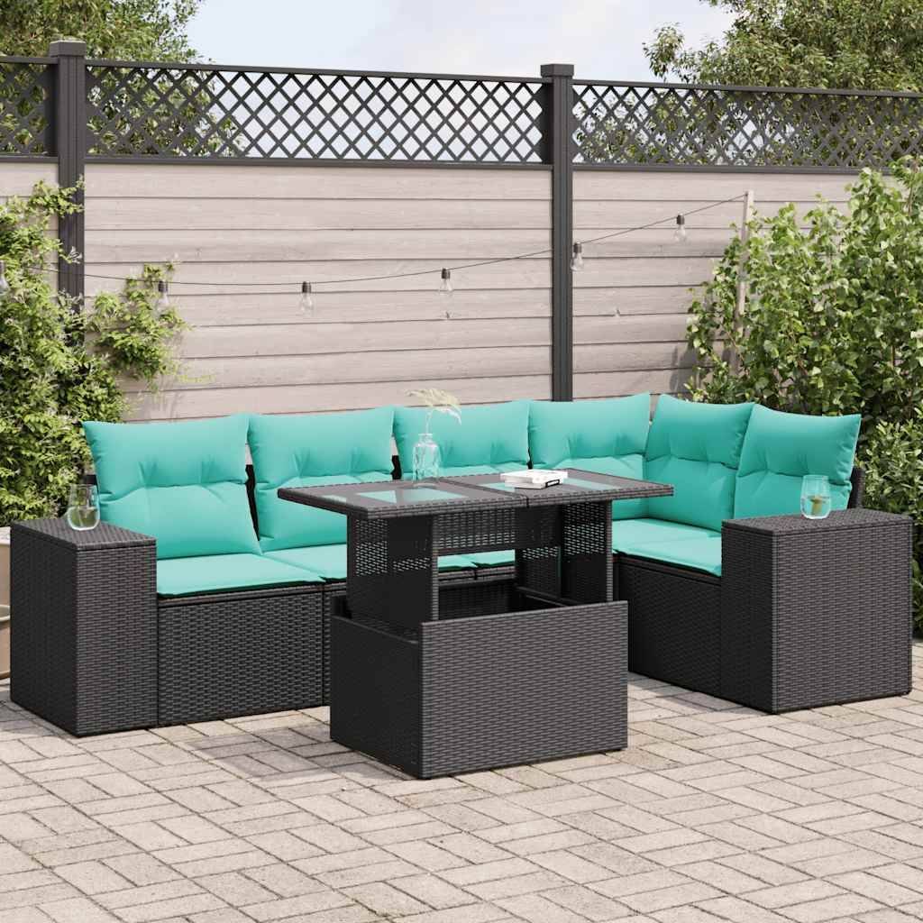 vidaXL sofasæt til haven 6 dele med hynder polyrattan akacietræ sort