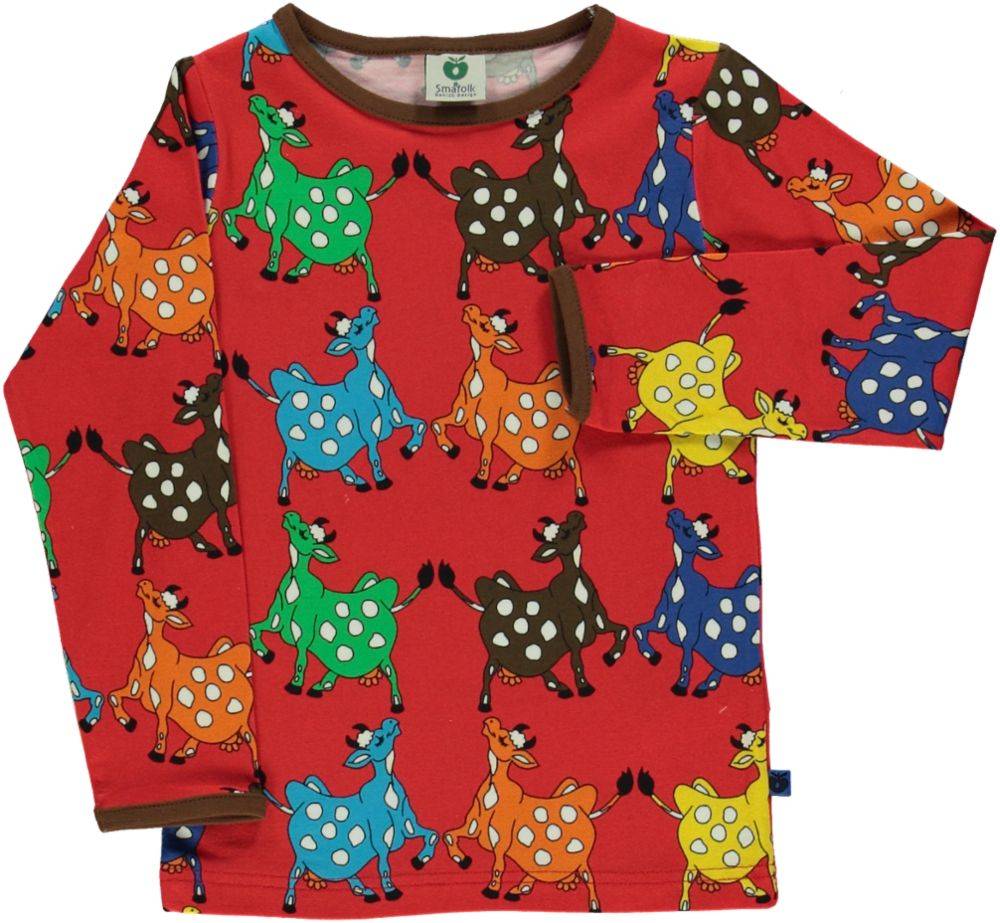 Langærmet bluse med køer - Red / 11-12