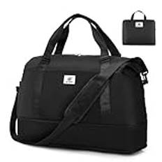 SKYSPER sportväska 50 l vikbar resväska handbagage män kvinnor weekender duffle bag för flygplan resor fitness, svart, Resväska