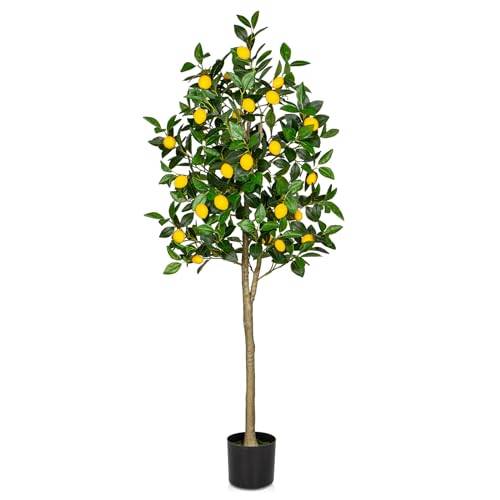 150 cm konstgjorda växter stor citronträd, konstgjord växt, citronträd, stor i kruka, konstgjort träd för inomhus och utomhus, modern dekoration, dekoration badrum, vardagsrum, sovrum, balkong