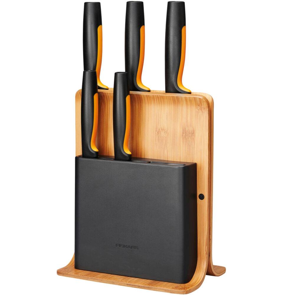 Fiskars Functional Form Knivblock i bambu, 5 knivar