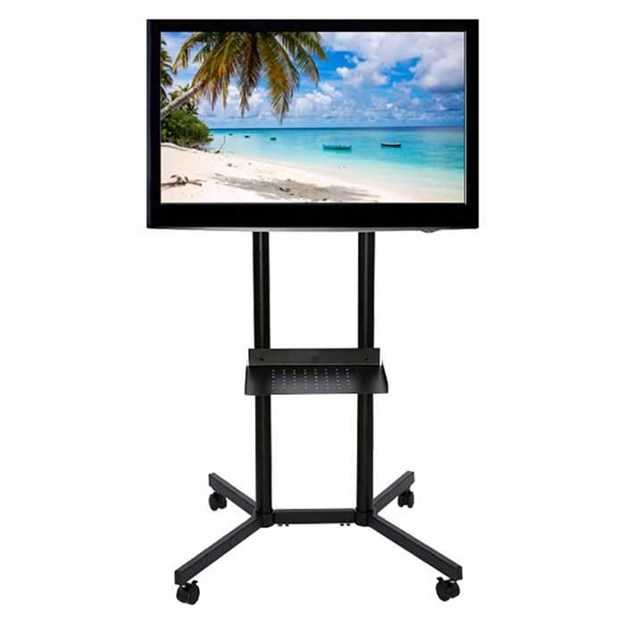 TV stativ med hjul, Slimline, sort