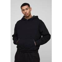 Mens Black Oversized Boxy Blanket Stitch Hoodie