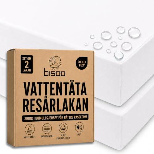 BISOO Barnsäng 80x160 cm - Set om 2 Vita Vattentätt Lakan 2in1 - Dra-på-lakan + Vätsketätt Madrasskydd - 100% Bomullsjersey OEKO-TEX - Mjuk och Tys för Spädbarn