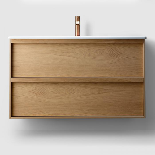Tvättställsskåp Haven H2 100 cm Med Tvättställ: Walnut Wood / Solid Surface med integrerat handfat