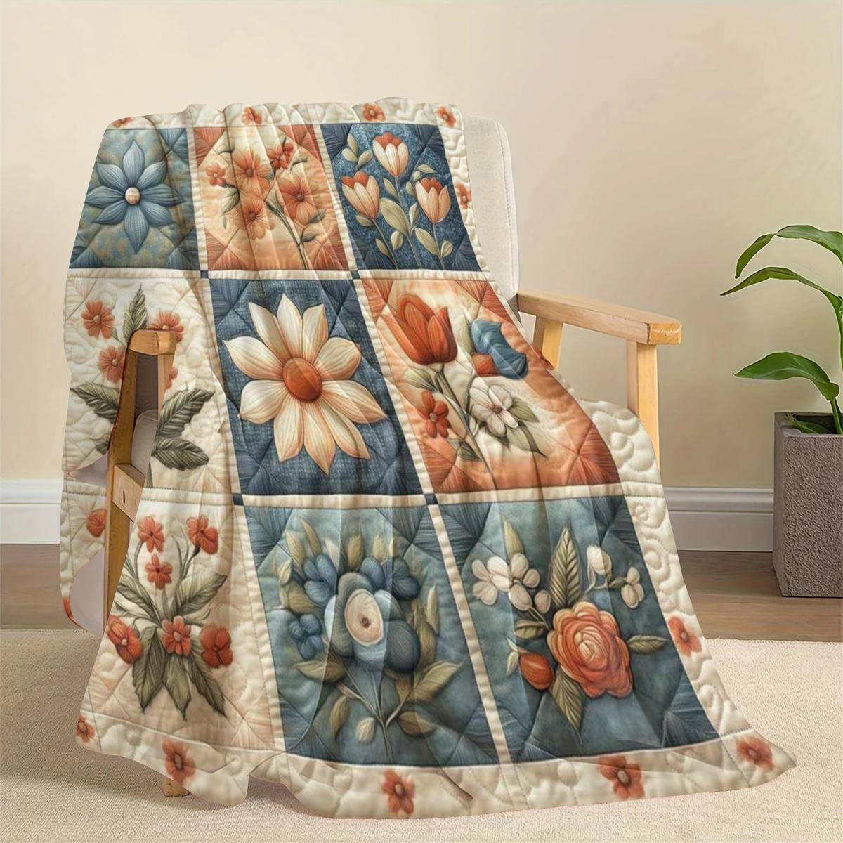 Modern Flerfärgad Blommig Patchwork Flanellpläd - Mjuk Varm Lämplig för Bäddsoffa, Camping, Kontor & Resor - Mysig Sängöverkast med Sängkläder
