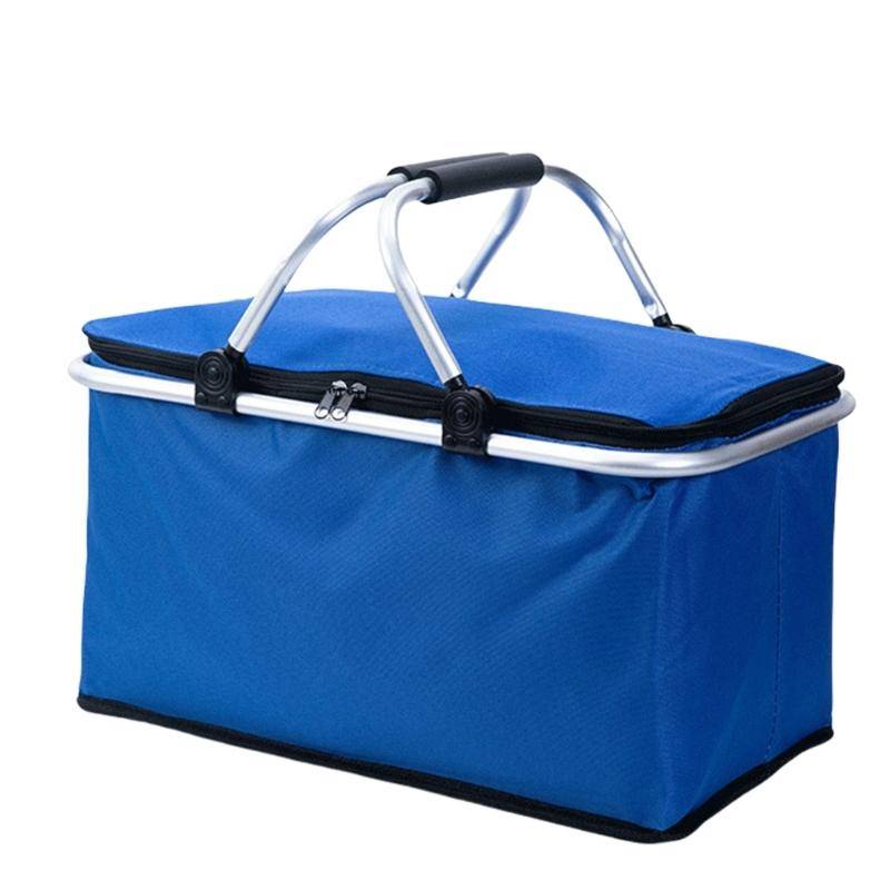 Isolerad hopfällbar picknickkorg 30L stor kapacitet med vadderade handtag bärbar väska för utomhusresor/camping/shopping blue